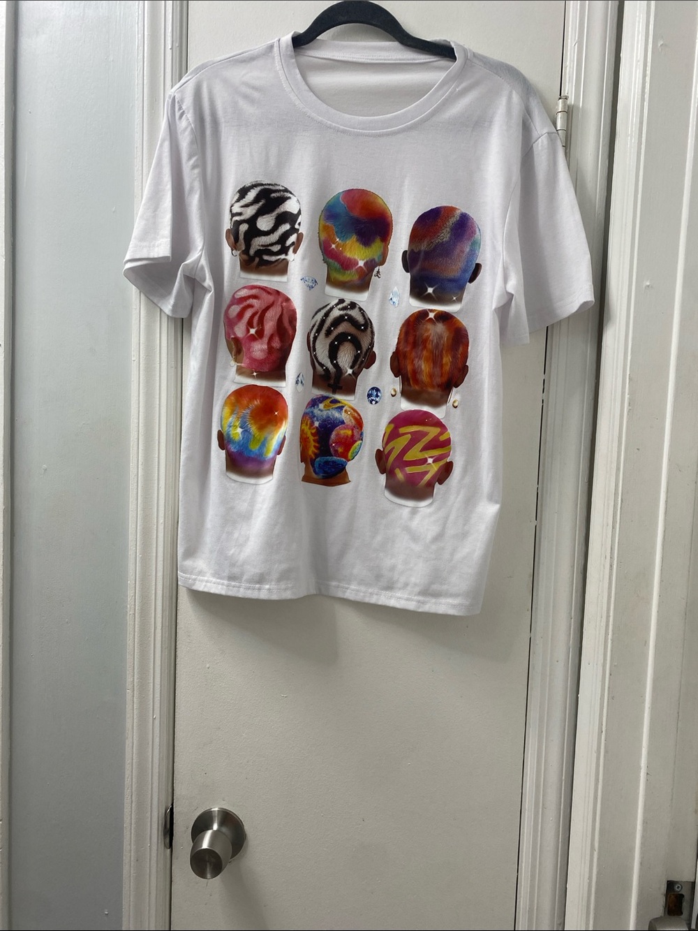 White Manfinity Short Sleeve Tee with Colorful Graphic Heads